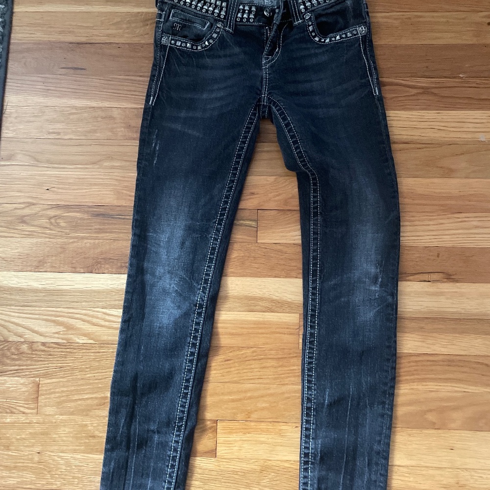 Black, studded waistline jean